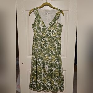 Ann Taylor Loft Floral Green and White Dress Sz 10